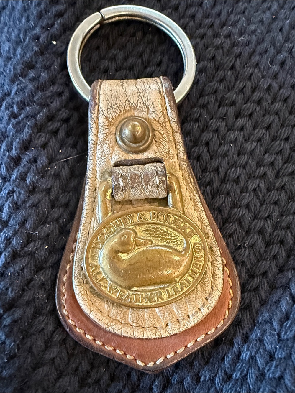 Dooney & Bourke Two-Tone Leather Duck Keychain in Tan and Brown vintage